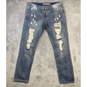 Trillnation Distressed Jeans Mens 36 Blue Excellent Ripped Streetwear Denim
